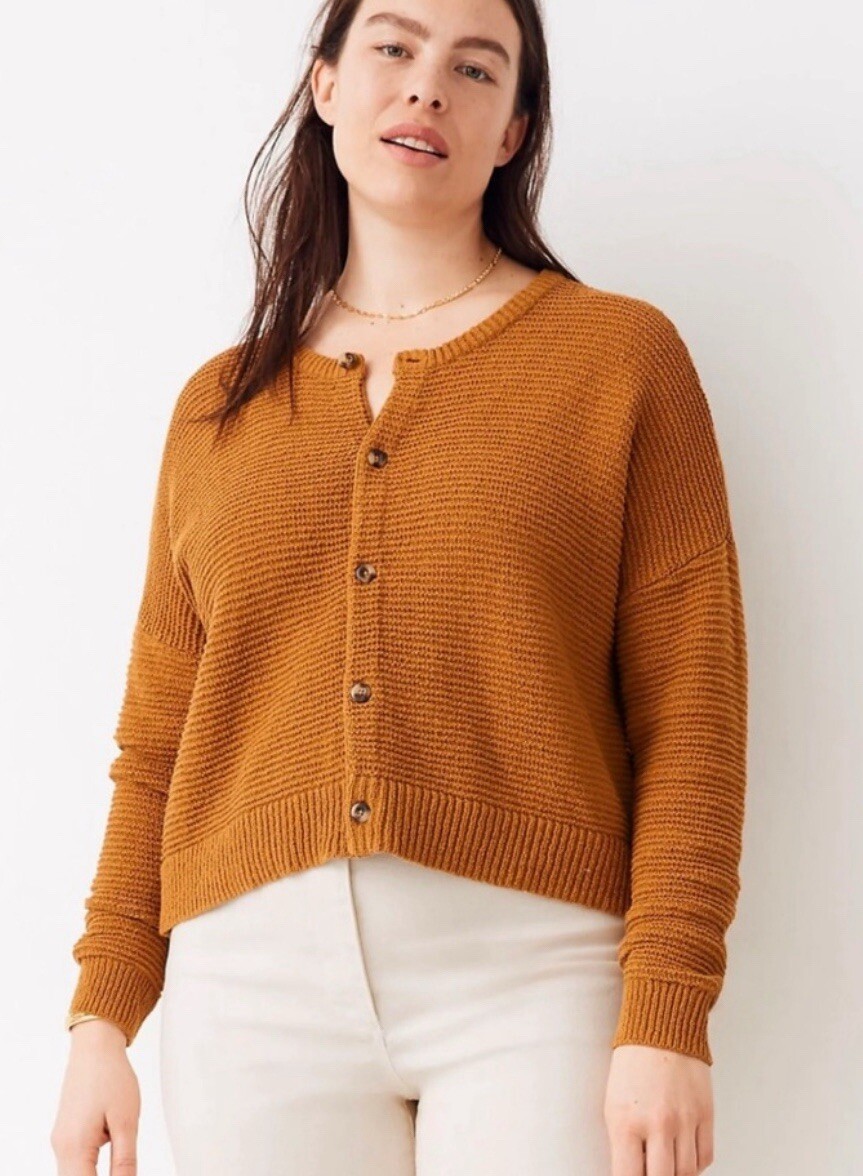 Madewell Deville Cardigan Sweater Womens Small Antique Gold Knit Top Button Up