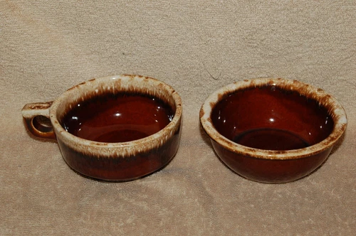 VTG Hull Pottery Brown Drip Glazed Handled Soup Mug Bowl & Dessert Soup Bowl