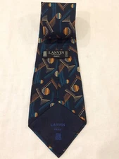 Lanvin chemisier Paris 100% pure silk tie necktie dark blue with abstract print