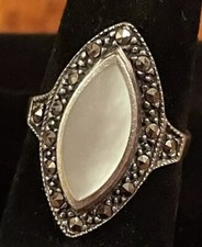 Sterling Silver 925 Mother Of Pearl  Marcasite Ring. Stamped  925 SU  