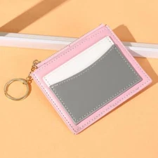NNEDSZ Portable Simple Card Holder Coin Purse With Keychain Unisex Pu Wallet - P