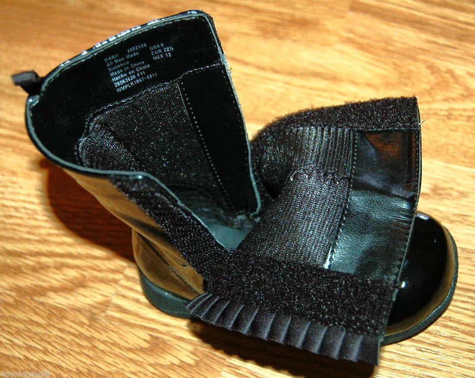 NIÑAS PEQUEÑAS Botas Negras BRILLANTES Charol VOLANTES Elegantes Talla 3 Foto 3 de 4