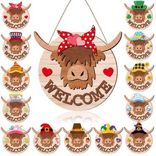 13 Set Interchangeable Highland Cow Welcome Sign 11.8 Inch Valentine's Day Co...
