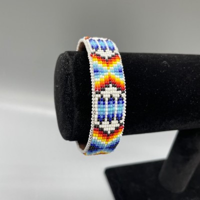 Handmade Seed Bead Cuff Bracelet Southwestern Geometric Pattern Native American