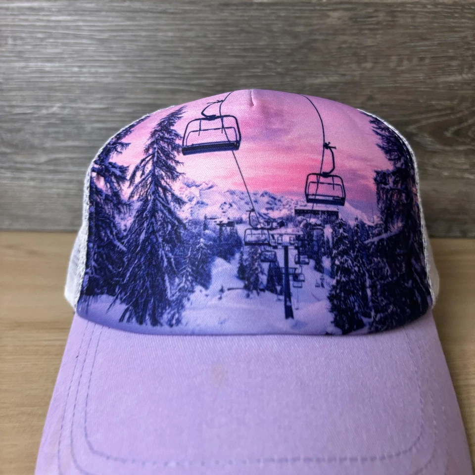 Gorra de piel de tortuga espalda a presión púrpura blanco camionero malla elevador de esquí montaña para hombre Foto 2 de 4