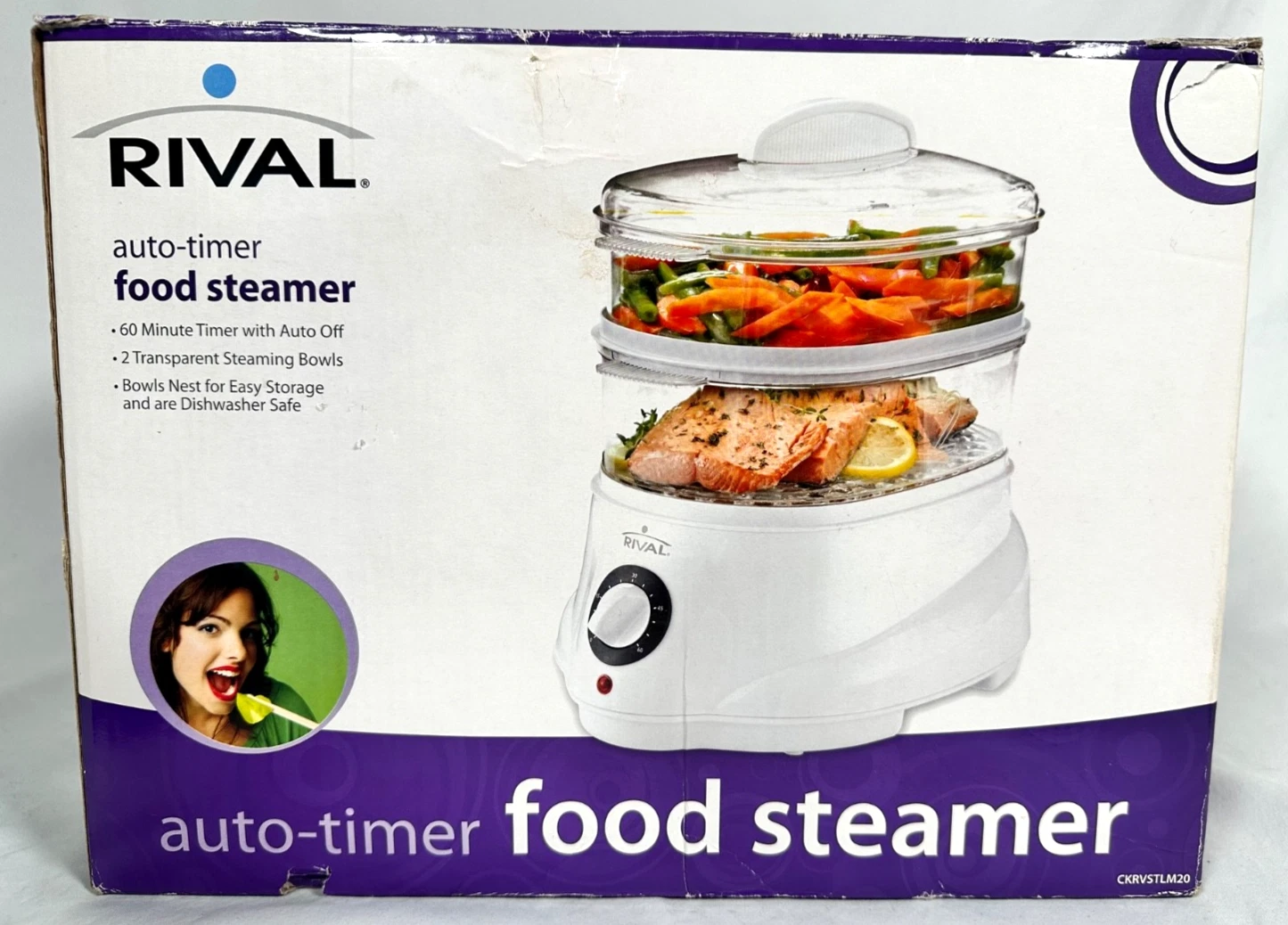 NEW Rival Double Food Steamer Auto Timer Two Transparent Bowls Model CKRVSTLM20