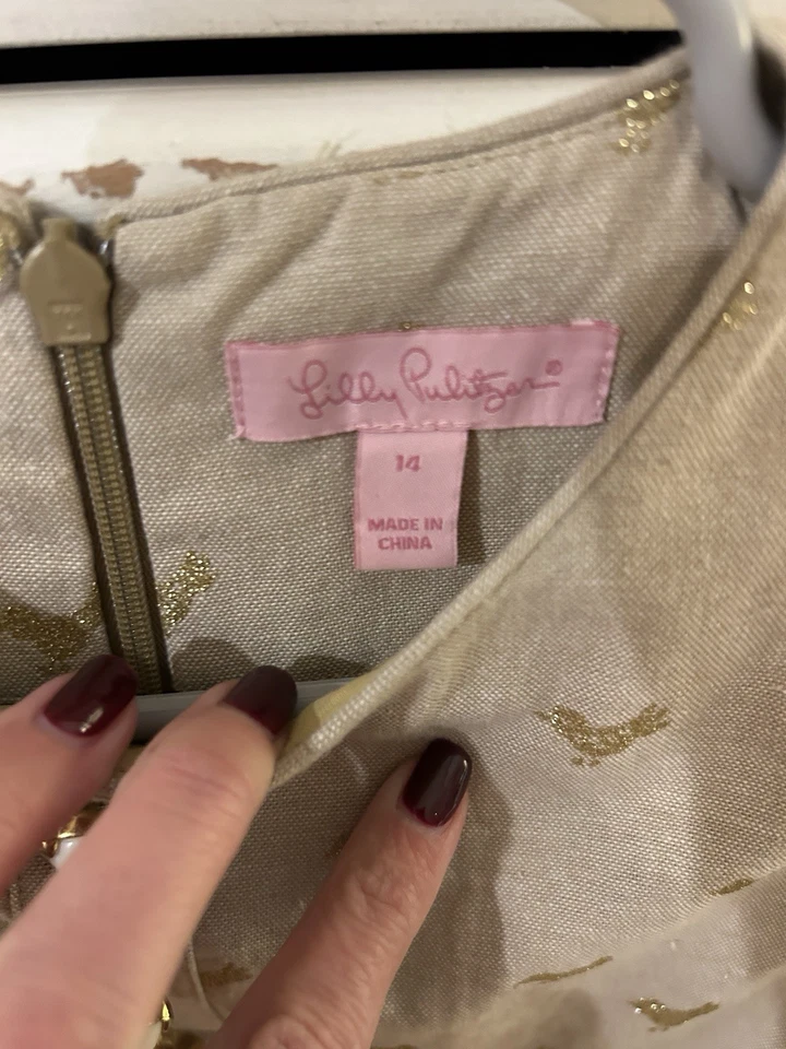 Vestido Lilly Pulitzer Niña’s Shift Vacaciones Navidad Perla Botones Talla 14 Foto 2 de 4