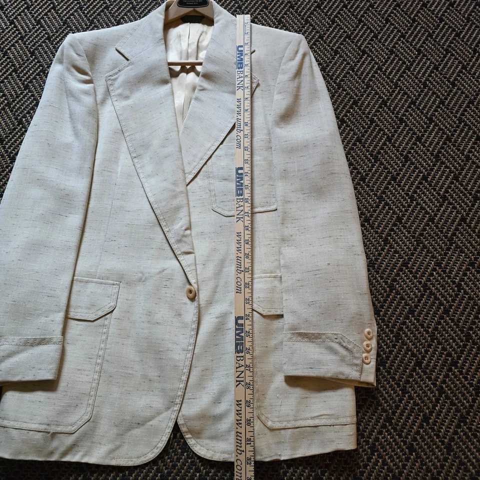 Traje Discoteca Vintage Michaels KC 70s Marfil Lino A Medida EE. UU. Hecho en Unión 42L Foto 3 de 4