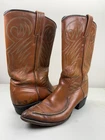 DAN POST Cowboy Boots VINTAGE Whipstitch Brown Leather WOMENS 7.5A 4514 SPAIN