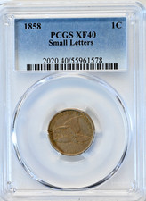 1858 1C Flying Eagle Cent Coin SMALL LETTERS PCGS XF40 #2020