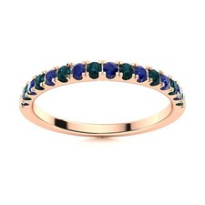 London Blue Topaz  Blue Sapphire Round 925 Silver Rose Plated Eternity Ring