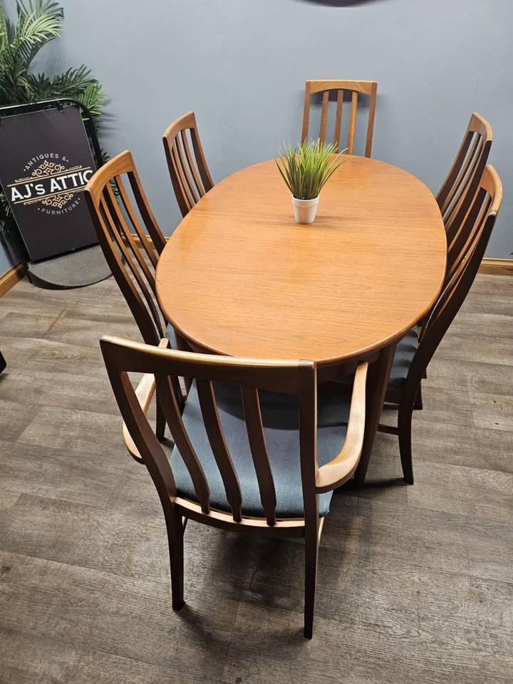 G Plan Mid Century Teak  Fresco Oval Extending Dining Table With 6 Fresco Chairs - Image 2 of 4