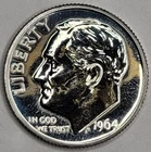 1964 Proof Roosevelt Dime Pointed 9 90% Silver