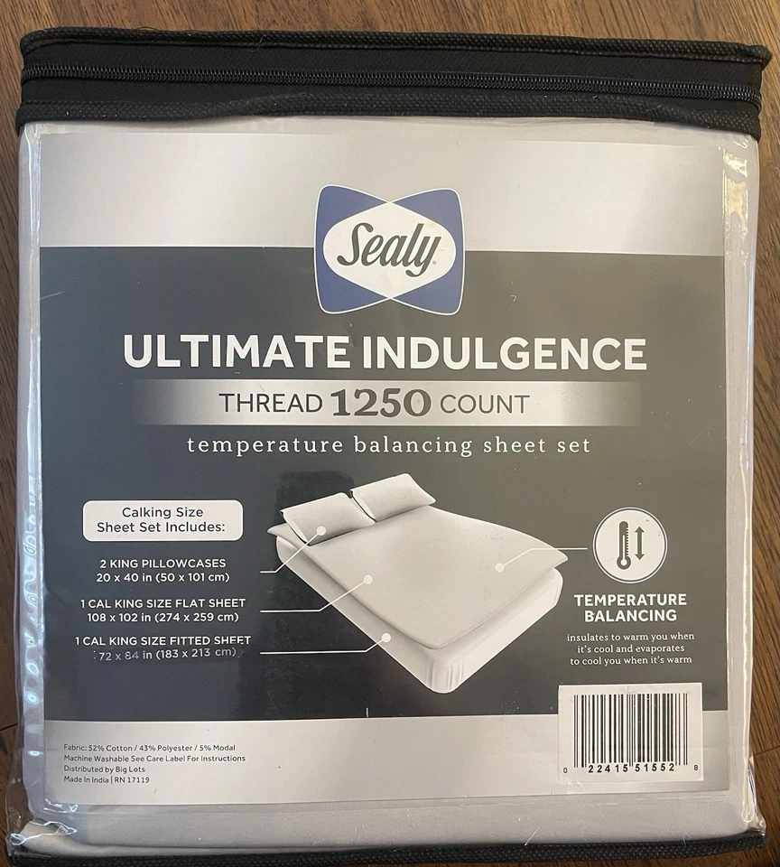 SEALY ~ Gris - Ultimate Indulgence 1250 Thread Count JUEGO DE SÁBANAS CAL KING *NUEVO Foto 2 de 2