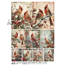 Winter Cardinals | A4 Rice Paper | Paper for Decoupage | AB Studios