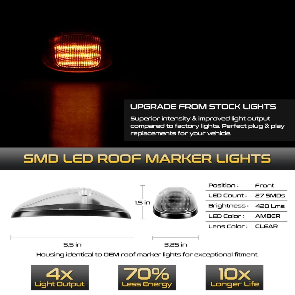 5PC Full LED Chrome Roof Cab Clearance Running Lights For 1999-2001 Dodge Ram Foto 2 de 4