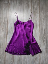 VTG 2000s Y2K Victoria  s Secret Lingerie Satin Chemise Slip Purple Lace Sz M