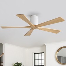 52" Solid Wood Flush Mount Ceiling Fan with Remote Silent DC Motor Reversible