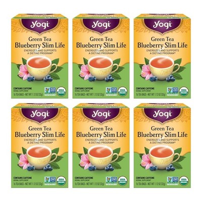 Tea Green Tea Blueberry Slim Life Tea - 16 Tea Bags per Pack - 6 Packs, Organic