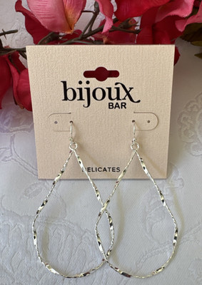 Bijoux Bar Delicates Earrings Dangle Thin Textured Silver Tone 2.5'' Hoops NEW