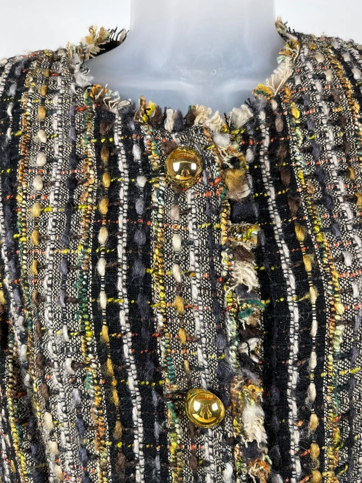 Chaqueta Blazer Cabi Para Mujer Talla Mediana Amarilla/Negro Multi Tweed Flecos Cortos Foto 3 de 4