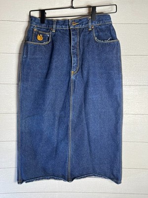 Gloria Vanderbilt Vintage 70s 80s ? Jean Skirt 10 Dark Indigo Pencil Midi Swan