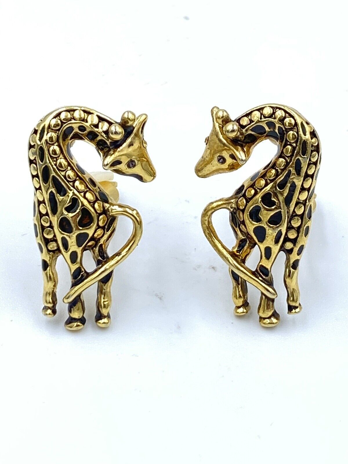 Giraffe Earrings Clip On Gold Tone Crystal Eyes - image 2
