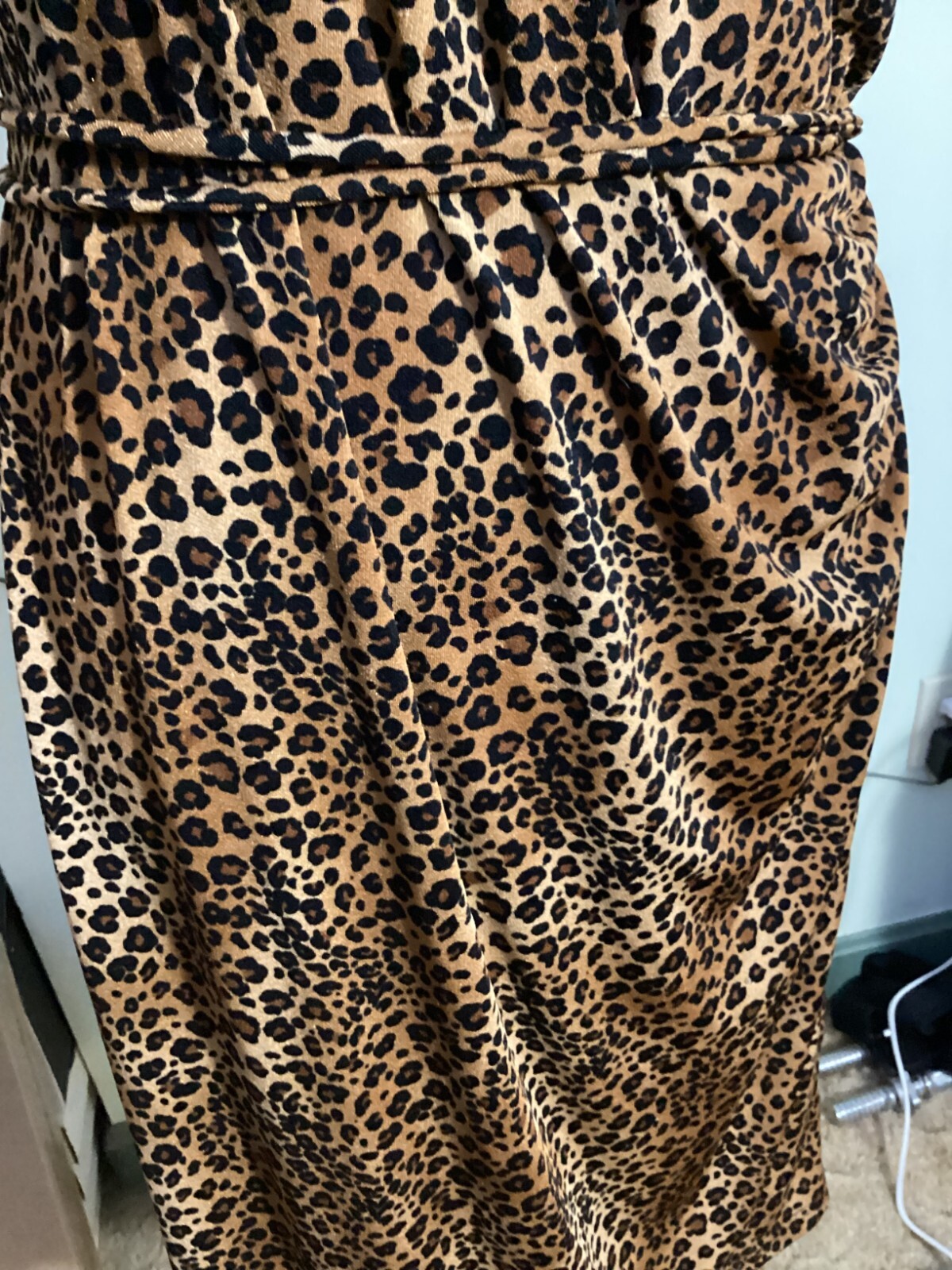 JKLA California Animal Print Faux Wrap Tie Waist Knee Length Dress Size ...