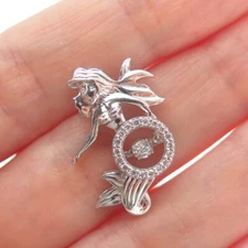 925 Sterling Silver Round-Cut C Z Ariel Mermaid Minimalist Charm Slide Pendant
