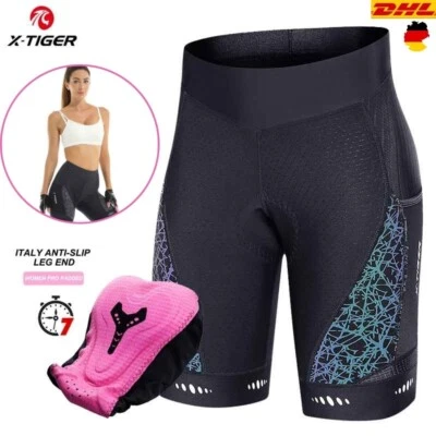 X-TIGER Damen Fahrradhose mit Taschen–Atmungsaktive MTB Fahrradshorts Radhose für Frauen