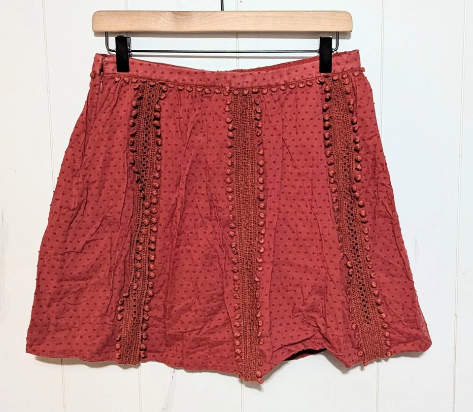 Minifalda J Crew Swiss Dot Pom Pom para mujer 2 roja línea A Boho Preppy Hipster Foto 2 de 4