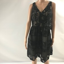 Adrianna Papell Women's Size 8 Dress V-Neck Fit & Flare With Organza Insert New