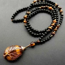Bohemian Natural Tiger's Eye Stone Tree of Life Pendant Necklace Handcrafted New