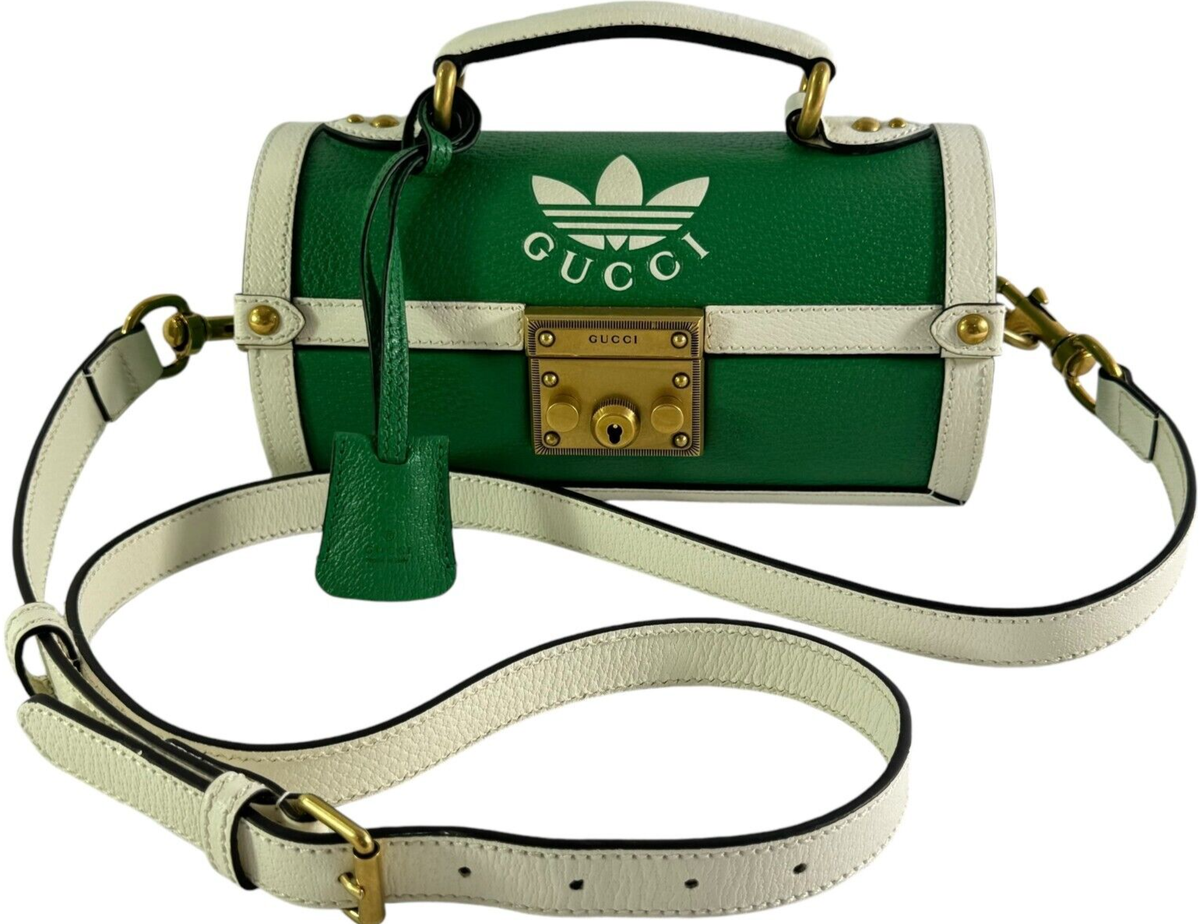 GUCCI X ADIDAS Green & White Leather Golf Balls Set Case Bag GUCCI X ADIDAS Green & White Leather Golf Balls Set Case Bag
