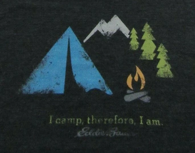 Eddie Bauer "I Camp, Therefore, I Am" Camping Outdoor Tent Fire T Shirt Size L