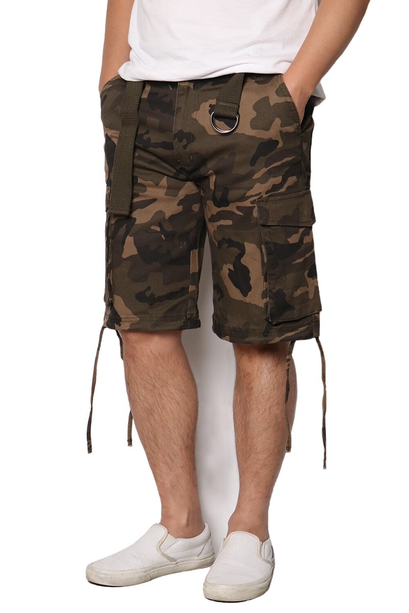 【PORTERNA】Tangsu Camo Shorts Men's Belted Casual Twill Stretch Camo Cargo Shorts Size 28