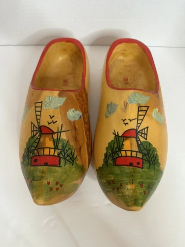 Vintage Carved Wooden Shoes - Holland - Decorative Hand-Painted  11” Long