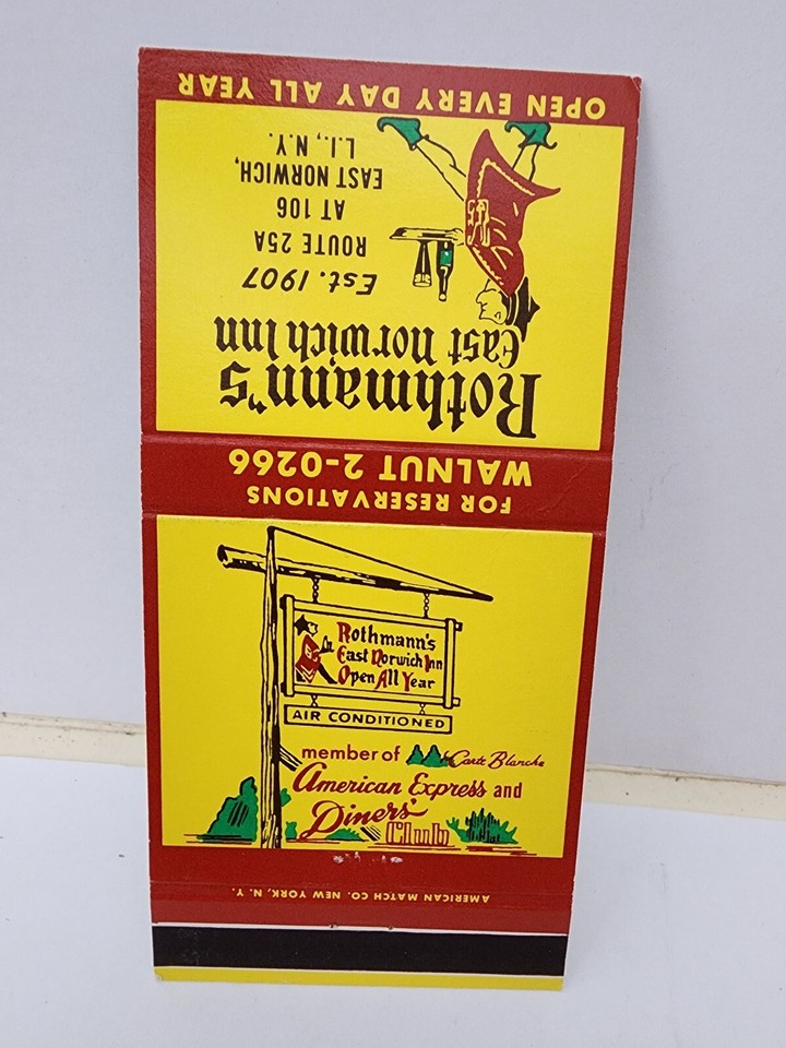 Vintage Matchbook Cover ROTHMANN'S EAST NORWICH INN Long Island New York NY eBay
