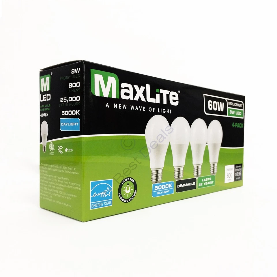 96 Pack Maxlite Dimmable LED 8W Daylight Light Bulb A19 60W replacement 5000K - Image 4 of 4