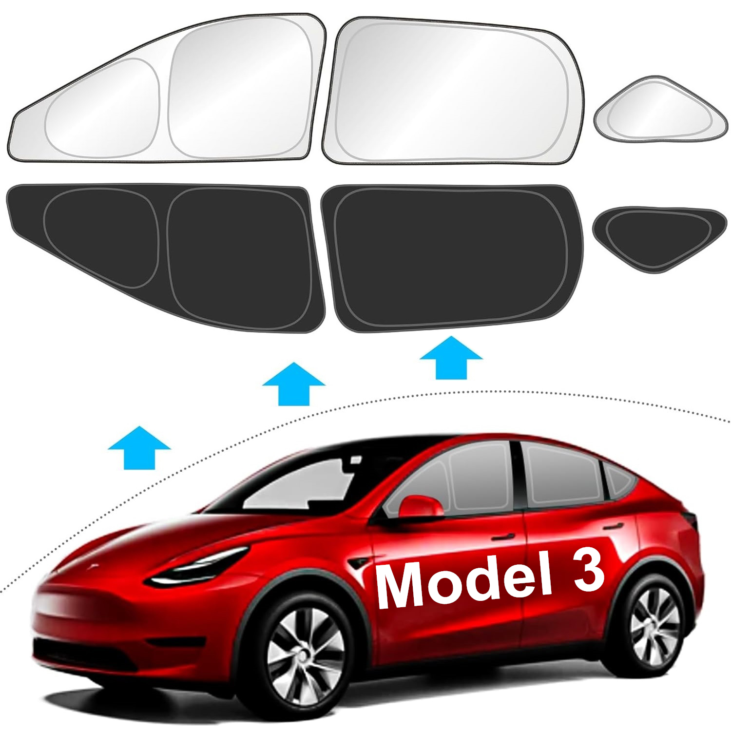 6PCS Tesla Model 3 2017-2024 UV-Blocking Side Window Sun Shades  
