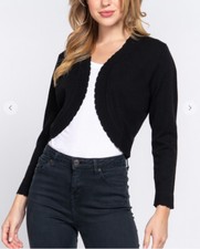 Active Basic 13746 JUNIOR Bolero Sweater Shrug Cardigan Scalloped Long Sleeve