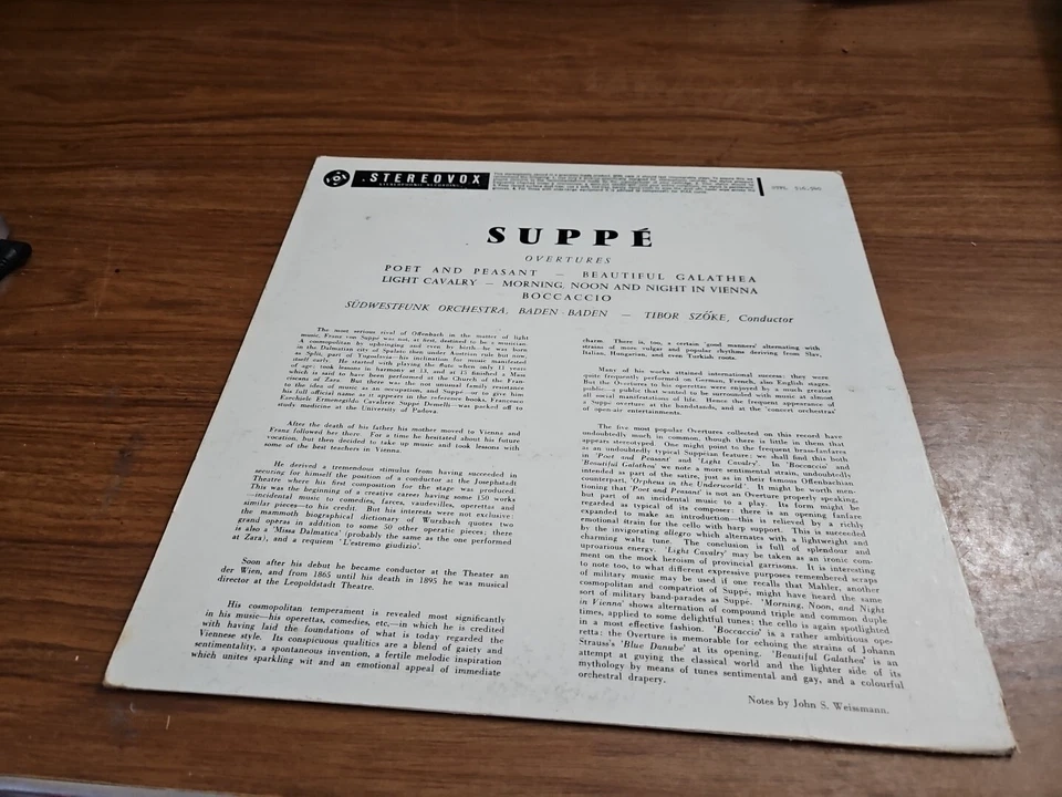 Suppe Overtures - Tibor Szoke - Vox Records - Mono Import Nice - Image 2 of 3