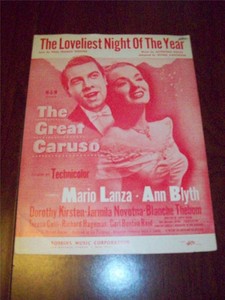 1951 The Loveliest Night Of The Year The Great Caruso Mario Lanza Sheet Music Ebay