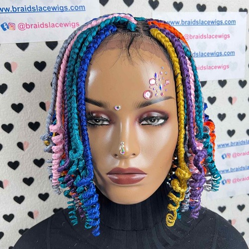 Multicolor Box Braids Short Curls Curly Braided Lace Front Wig For Black Women - Picture 5 of 10