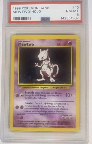 1999 Pokemon Unlimited Mewtwo Rare Holo #10/102 PSA 8