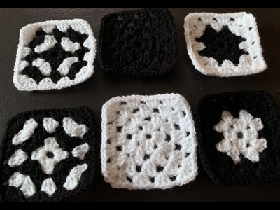 72 x NEU SCHÖNE HANDGEFERTIGTE GEHÄKELTE GRANNY SQUARES WEISS & SCHWARZ