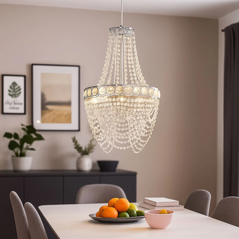 Lampadario A Soffitto 3 Fiamme E27 Cristalli Cromo Sala Da Pranzo - Immagine 3 di 4