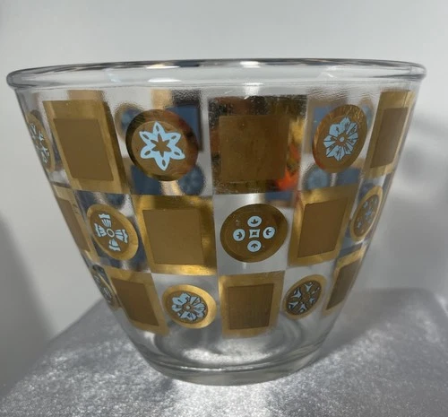 Vtg 1960s Culver “Carnival” Turquoise & 22K Gold Ice/Dip Bowl Nice Condition