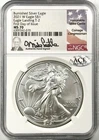 2021-W  $1 BURNISHED SILVER EAGLE T-2 FIRST DAY OF ISSUE NGC MS70–CASTLE SIGNED