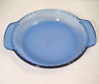 Vintage Anchor Hocking Blue Glass 9” Deep Pie Plate Crimped Rim ✅ USA 1075